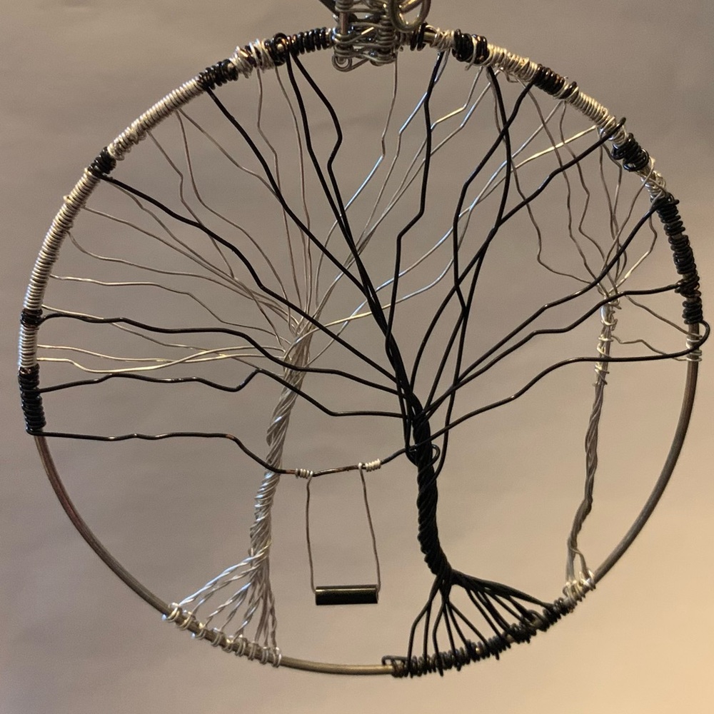 3-Trees of life with swing pendant. Hand made silver & black color wire.